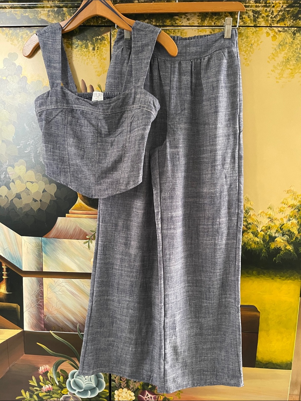 Sienna Sky Heather Gray Wide-Leg Pants with Cropped Tank Set